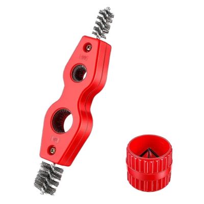 4 In 1 Blue Color Wire Brush Deburr Aluminium Pipe Cleaning Pipe Plumbing Parts Copper Cleaning Brush Tube Pipe Deburrer (Color : Brush and Chamfer)