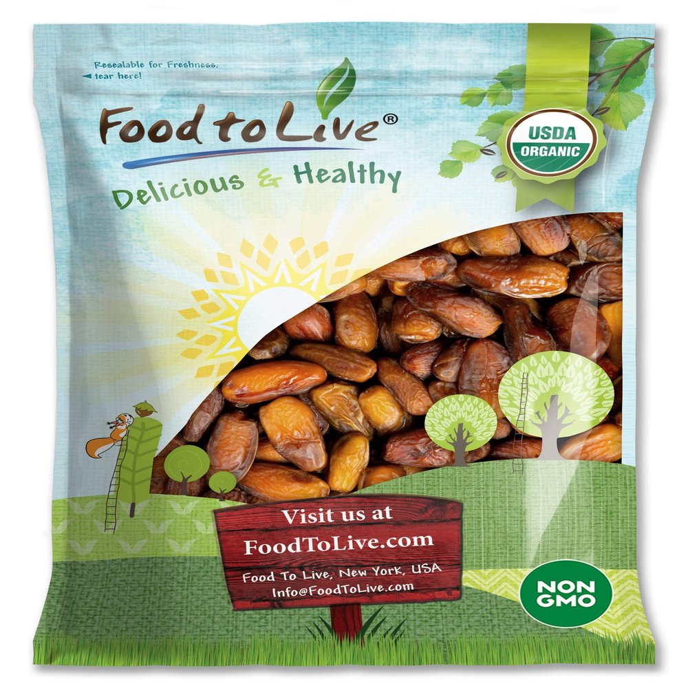 Food to Live Organic Deglet Noor Dates, 6 Pounds Pitted, Non-GMO, Soft & Juicy, Unsulfured, Raw, Dried Fruit, No Sugar Added, Vegan, Kosher, Paleo, Sirtfood, Bulk, Good Source of Dietary Fiber.
