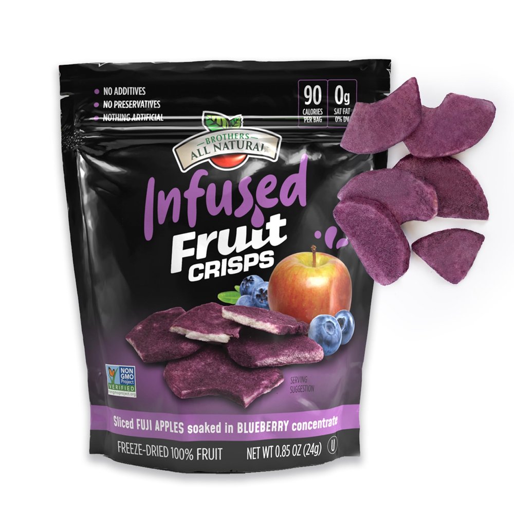 Brothers All Natural Infused Freeze Dried Fruit Crisps, Fuji Apple Infused with Blueberry, 0.85 Oz (Pack of 8), Made with 100% Fruit, Gluten Free, Soy Free, Vegan, Healthy Snack, Resealable Pouch