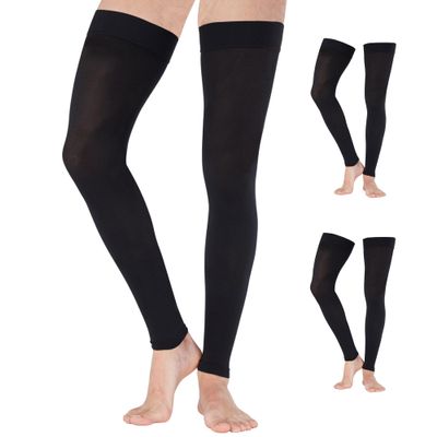 Mojo Compression Socks for Women and Men (3 Pairs) 20-30mmHg with Graduated Support - Thigh High Compression Leg Sleeve for Circulation during Sports, Pregnancy, Travel - Black, X-Large - A609BL4