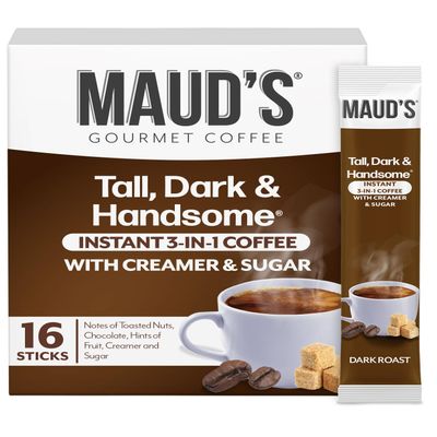 Maud's 3-in-1 Instant Coffee Packets, 16 ct, Instant Coffee with Sugar, and Creamer, 100% Arabica Coffee, Instant Hot or Iced Coffee - Just add water