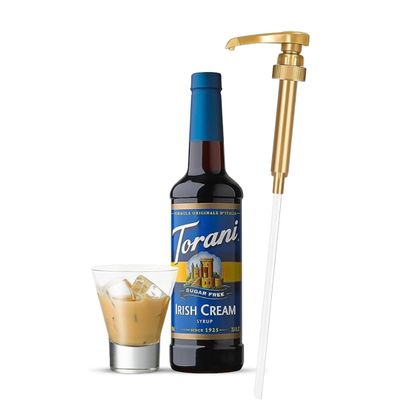 Jimoco Syrup Pump Dispenser + Torani Sugar Free Irish Cream Syrup, 25.4 oz - Coffee Syrup Pump & Flavoring Bundle