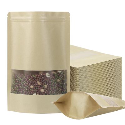 100 Pack Bags, Resealable Bags with Clear Window, Stand-up Bags for Sealing Storage, Scratch Resistant Hand Storage Bags. (Kraft Paper, 5.57.9 Inch)