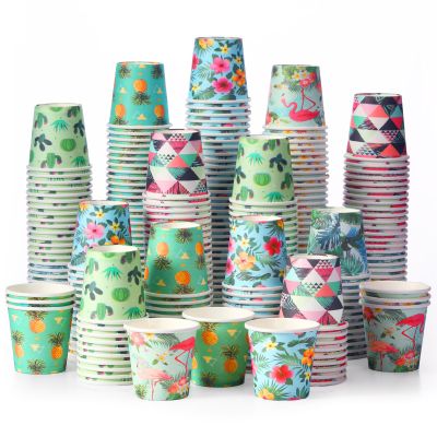 Sawysine 300 Count 3 oz Disposable Small Paper Cups for Bathroom, Mouthwash, Coffee & More Mini Cups for Supermarket, Birthday Party, Travel, Picnic & BBQ(Hawaii Style)