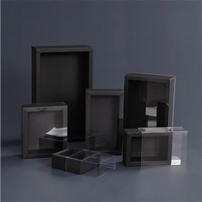Awcmtpsyol 10Packs Rectangle Kraft Paper Box with PVC Window For Wedding,Birthday Party,Jewelry, Candy Cookies Clear Boxes Decorative Gift Packaging (black+clear,OutSize:20.2 * 12.2 * 6.2cm)