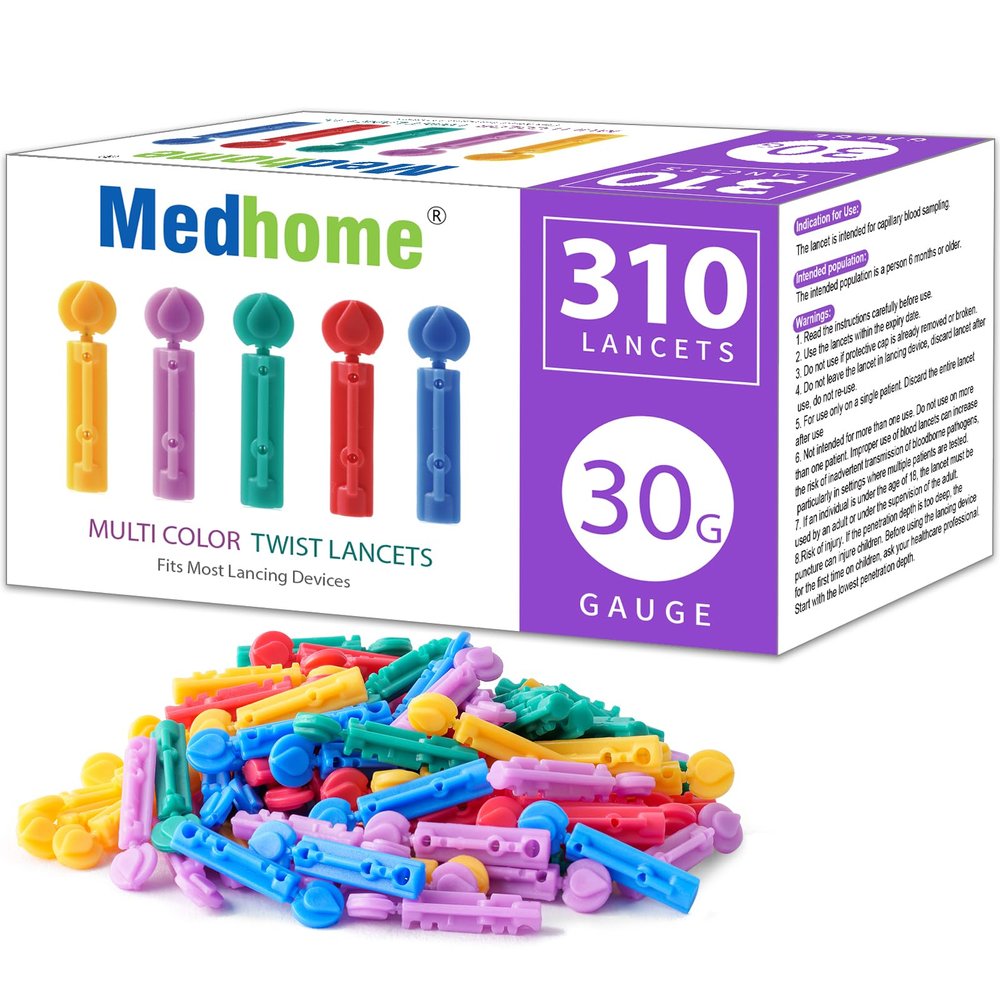 Medhome Blood Lancets, Single use, 30 Gauge Twist top Lancets for Diabetes Testing, Fits Most Lancing Devices for Blood Sugar Kit and Glucose Meter - 310 Count per Box - Multi-Color