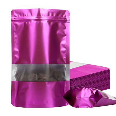 100 Pack Smell Proof Bags, Resealable Mylar Bags with Matte Window, Foil Pouch Stand-up Bags for Food Self Sealing Storage, Scratch Resistant Hand Storage Bags.(Purple, 710 Inch)