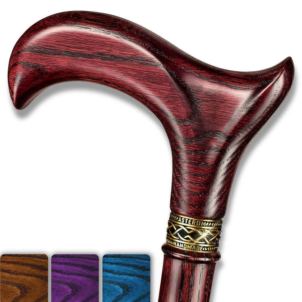 Asterom Walking Cane - Handmade, Ergonomic, Wooden Canes for Women & Men - Cool Walking Sticks for Seniors Women, Unique, Wood (Cherry, 37 Inches)