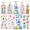100 Pcs Easter Treat Bags - Happy Easter Gift Bag, Easters Eggs Plastic Cellophane Bag, Clear Colorful Easters Bunny Goodie Candy Favor Bags with Gold Twist Ties for Easte Party Favors Supplies view 1