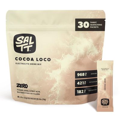 SALTT Electrolytes Powder Flavored Drink Mix - Cocoa Loco - 30 Hydration Packets - Magnesium, Potassium, Sodium, Trace Minerals - Zero Sugar & Gluten Free - Travel Essentials