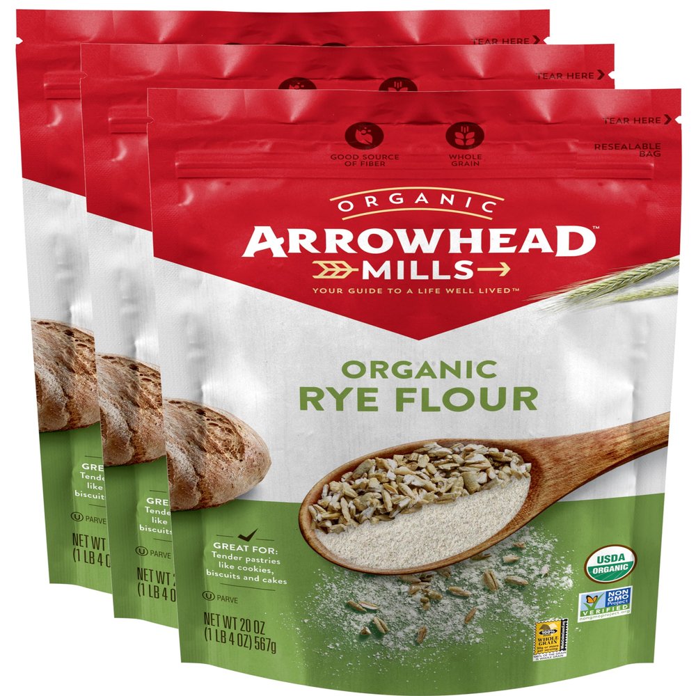 Arrowhead Mills Organic Rye Flour, 20 oz - Palatize Pack of 3