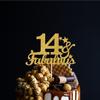 14 & Fabulous Cake Toppers Gold Glitter, Happy 14th Birthday Cake Topper Cheers to 14 Years Old Bday Decoration, Fourteen and Fabulous Cake Decorations for 14 Birthday Anniversary Party view 3