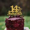 14 & Fabulous Cake Toppers Gold Glitter, Happy 14th Birthday Cake Topper Cheers to 14 Years Old Bday Decoration, Fourteen and Fabulous Cake Decorations for 14 Birthday Anniversary Party view 4