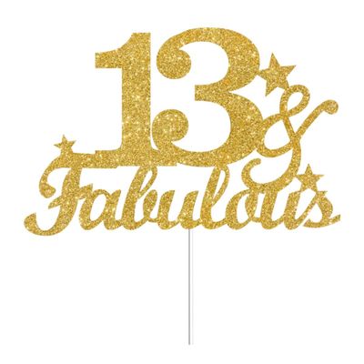13 & Fabulous Cake Toppers Gold Glitter, Happy 13th Birthday Cake Topper Cheers to 13 Years Old Bday Decoration, Thirteen and Fabulous Cake Decorations for 13th Birthday Anniversary Party