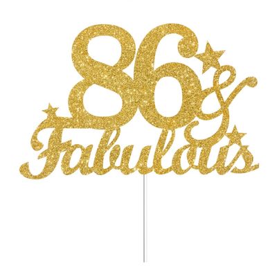 86 & Fabulous Cake Toppers Gold Glitter, Happy 86th Birthday Cake Topper Cheers to 86 Years Old Bday Decoration, Eighty-six and Fabulous Cake Decorations for 86 Birthday Anniversary Party