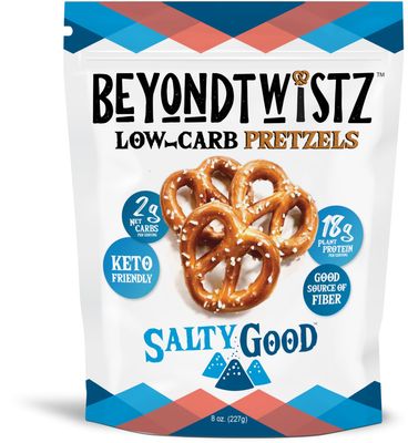 BeyondTwistz Low Carb Pretzels, Salty Good, Keto Friendly, 2g Net Carbs, 18g Protein, Powered By HealthSense High Fiber Wheat Flour, Family Size 8oz Bag, Pack of 3