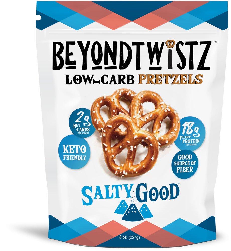 BeyondTwistz Low Carb Pretzels, Salty Good, Keto Friendly, 2g Net Carbs, 18g Protein, Powered By HealthSense High Fiber Wheat Flour, Family Size 8oz Bag, Pack of 3