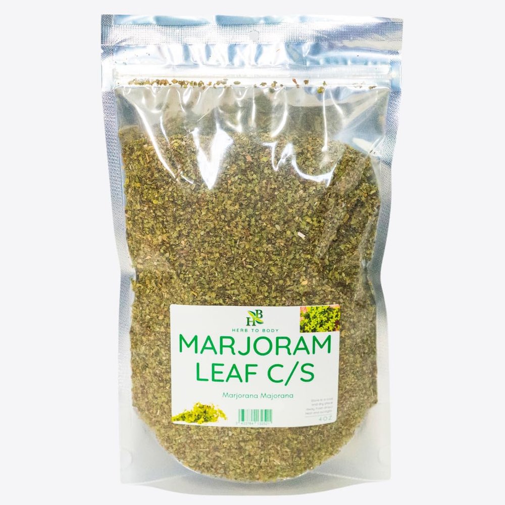 Herb To Body Marjoram Leaves C/S - Marjorana Majorana, Finely Ground Cut & Sifted Dried Marjoram Spice for Marjoram Tea, Kitchen Preparation & Culinary Use, Resealable Pouch, 4oz
