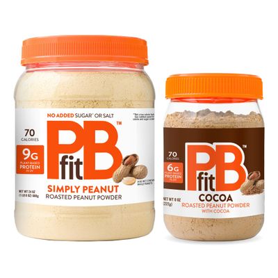 Bundle of PBfit Pure Peanut, Powdered Peanut Powder, Non-GMO, Plant-Based, Protein Powder, 9g of Protein, (24 oz) + PBfit BetterBody Foods All-Natural Peanut Butter Powder, Chocolate, 8 Oz