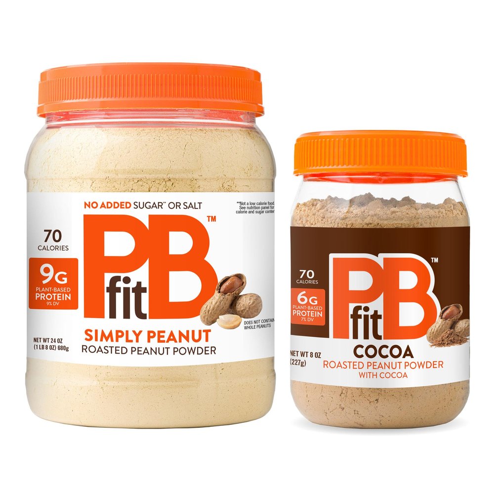 Bundle of PBfit Pure Peanut, Powdered Peanut Powder, Non-GMO, Plant-Based, Protein Powder, 9g of Protein, (24 oz) + PBfit BetterBody Foods All-Natural Peanut Butter Powder, Chocolate, 8 Oz