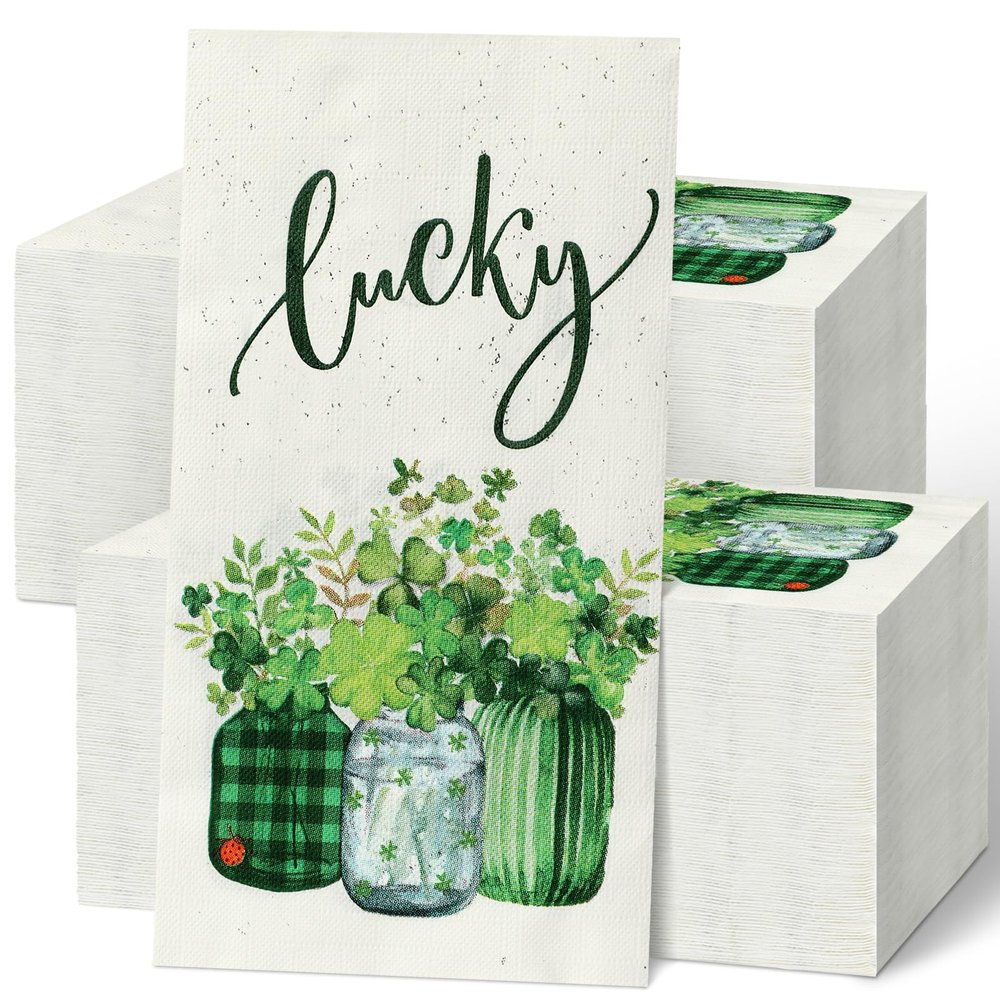 200 Pcs St. Patrick's Day Guest Towels for Bathroom Holiday Paper Hand Towels for Bathroom Disposable St. Patrick's Day Guest Napkins for Irish Party Dinner Supplies(Bright)