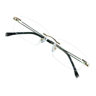 VisionGlobal Metal Readers for men/women Blue Light Blocking,Hand-set Diamond Fashion Square Glasses (Golden Clear, 2.00 Magnification)