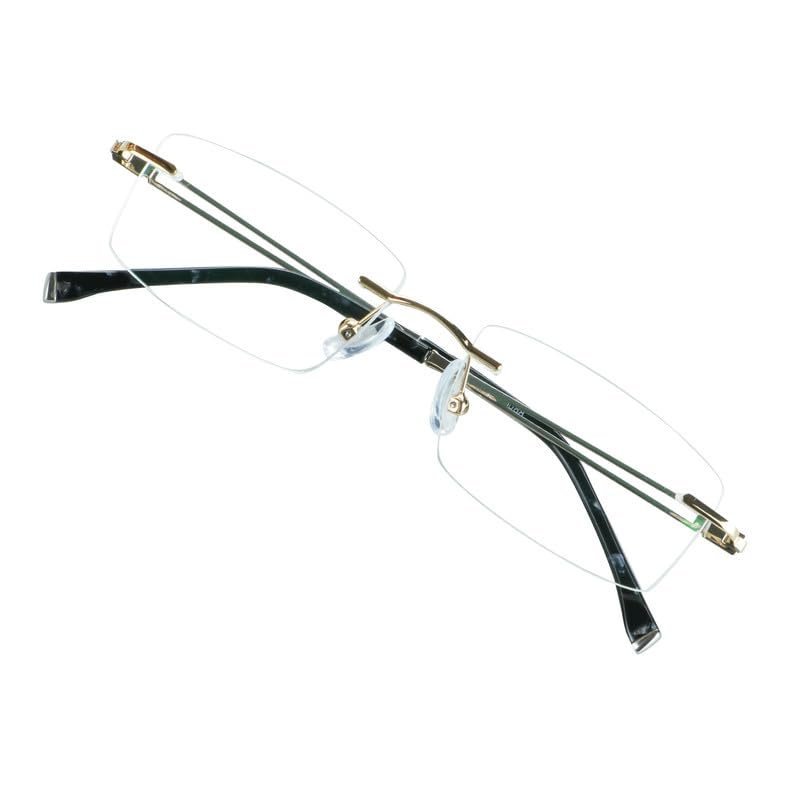 VisionGlobal Metal Readers for men/women Blue Light Blocking,Hand-set Diamond Fashion Square Glasses (Golden Clear, 2.00 Magnification)