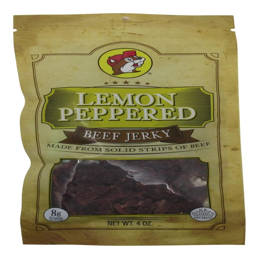 Buc-ee's Smoked Lemon Peppered Beef Jerky 100% Lean, Dried & Tender Beef 10g Protein Per 4 Ounce Bag for Paleo & Carnivore Diet Snacks Perfect Meat Jerky Gift for Men & Women
