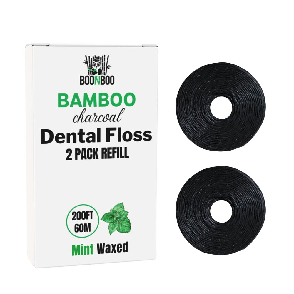BOONBOO Dental Floss Refill Rolls, Charcoal Woven Thread, 2 Pack, Mint