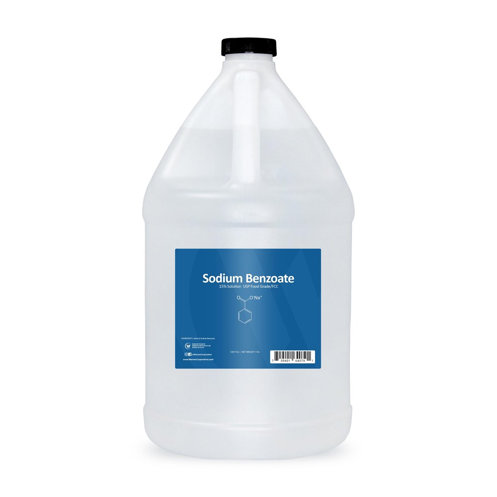 15% Sodium Benzoate Liquid Solution USP Food Grade/FCC for Snow Cone Syrup, Soft Drinks, Slushie Mix and Beverage Mix
