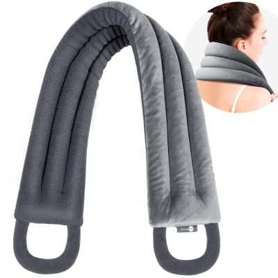 AiricePac Microwave Heating pad for Neck and Shoulders Back 33 * 5" microwavable Moist Heat Pack Warm hot Compress Neck wrap Weighted Rice Bean Bag Reusable Herbal Nature Calming Portable Grey