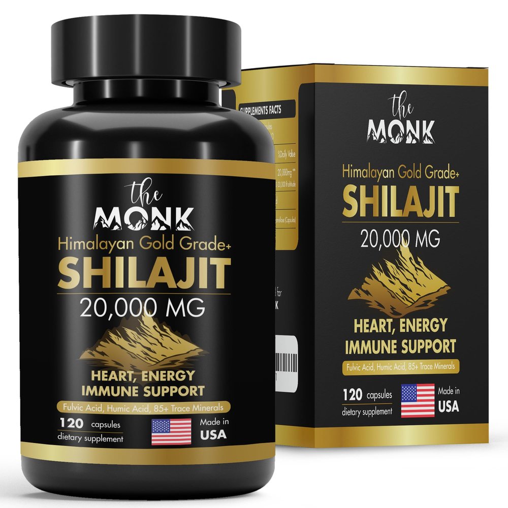 Organic Shilajit with Fulvic Acid, Humic Acid, 85+ Minerals- Gold Grade Plus - Same as Resin - Energy, Stamina, Brain Support - 120 Capsules - Made in The USA