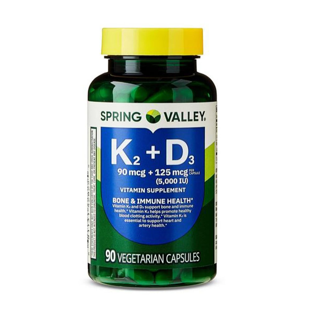 4 TOP CARE Vitamin K2 (90mcg) + D3 (125mcg) Vegetarian Capsules, 90 Count