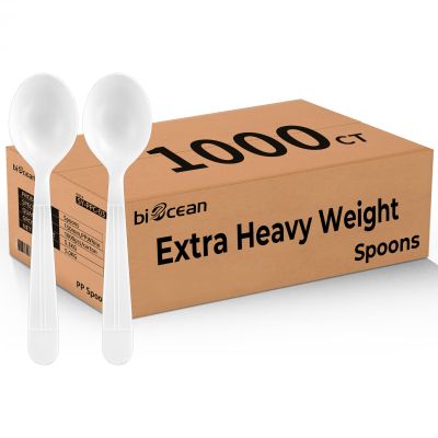 Biocean Plastic Spoons 1000 Count Extra Heavy Duty Disposable Soup Spoon White Silverware Plastic Spoons Disposable Bulk Cutlery for Home Party Picnic