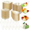 Tessco 400 Pcs Mini Dessert Plates Set, Including 200 Disposable Appetizer Plates Assorted Shape 100 Mini Plastic Forks 100 Plastic Spoons for Party Birthday(Gold Glitter) view 1