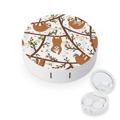 Funny Sloth Contact Lens Case Portable Cute Eye Contacts Travel Kit with Mirror Container Holder Box, style