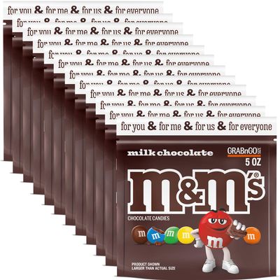 M&M'S Milk Chocolate Candy Bulk Pack  5 oz Grab N Go Resealable Bags (Pack of 12), Party Size, Individually Wrapped Chocolate Snacks  Ideal for Office, Travel, Gifts, Candy Bowls, and Family Treats