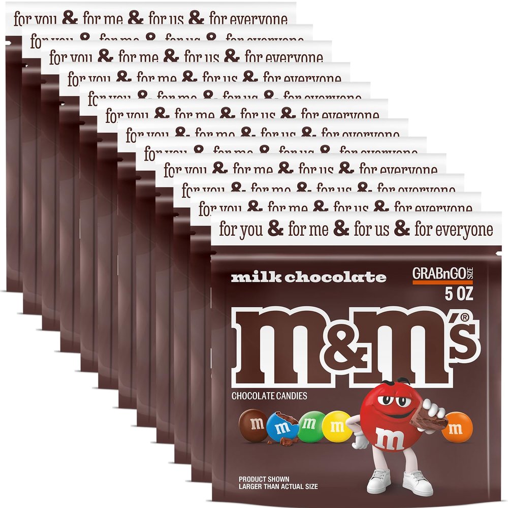 M&M'S Milk Chocolate Candy Bulk Pack 5 oz Grab N Go Resealable Bags (Pack of 12), Party Size, Individually Wrapped Chocolate Snacks Ideal for Office, Travel, Gifts, Candy Bowls, and Family Treats