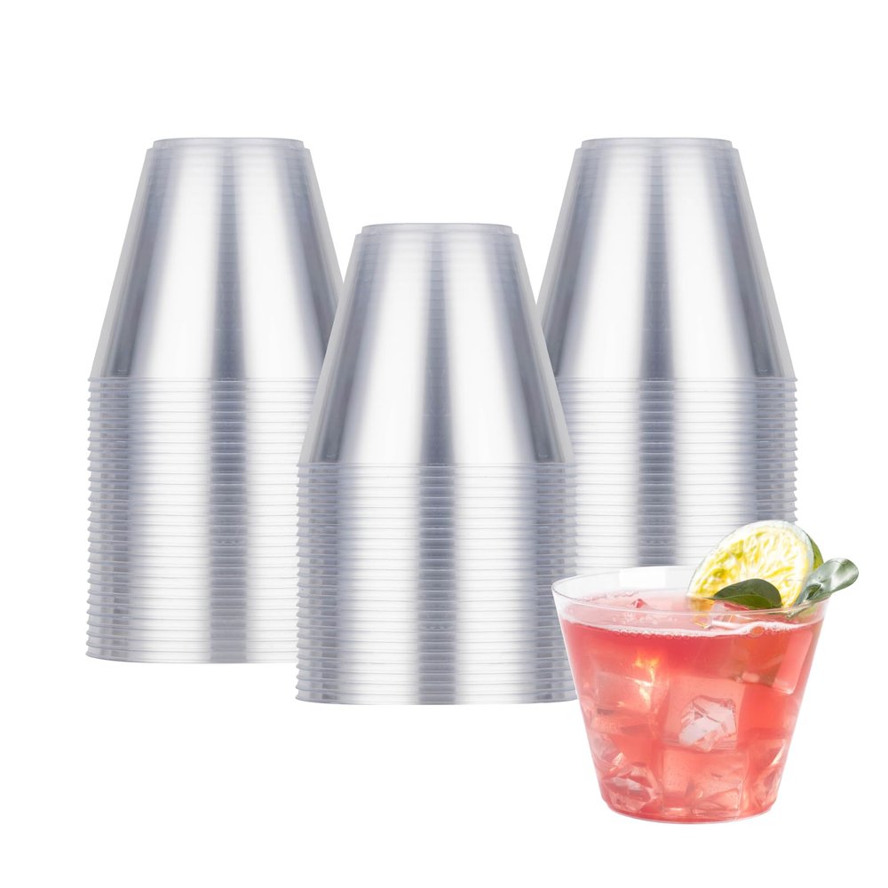 Goodluck 50PCS 9oz Clear Plastic Cups for Party, Disposable Clear Plastic Cups, Cocktail Glasses for Wedding Thanksgiving, Christmas, and Parties