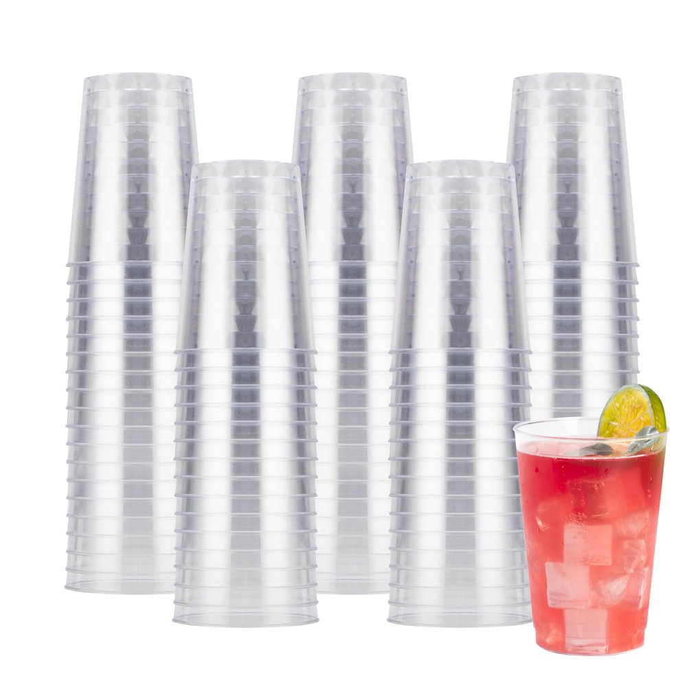 Goodluck 100PCS 10oz Clear Plastic Cups for Party, Disposable Clear Plastic Cups, Cocktail Glasses for Wedding Thanksgiving, Christmas, and Parties