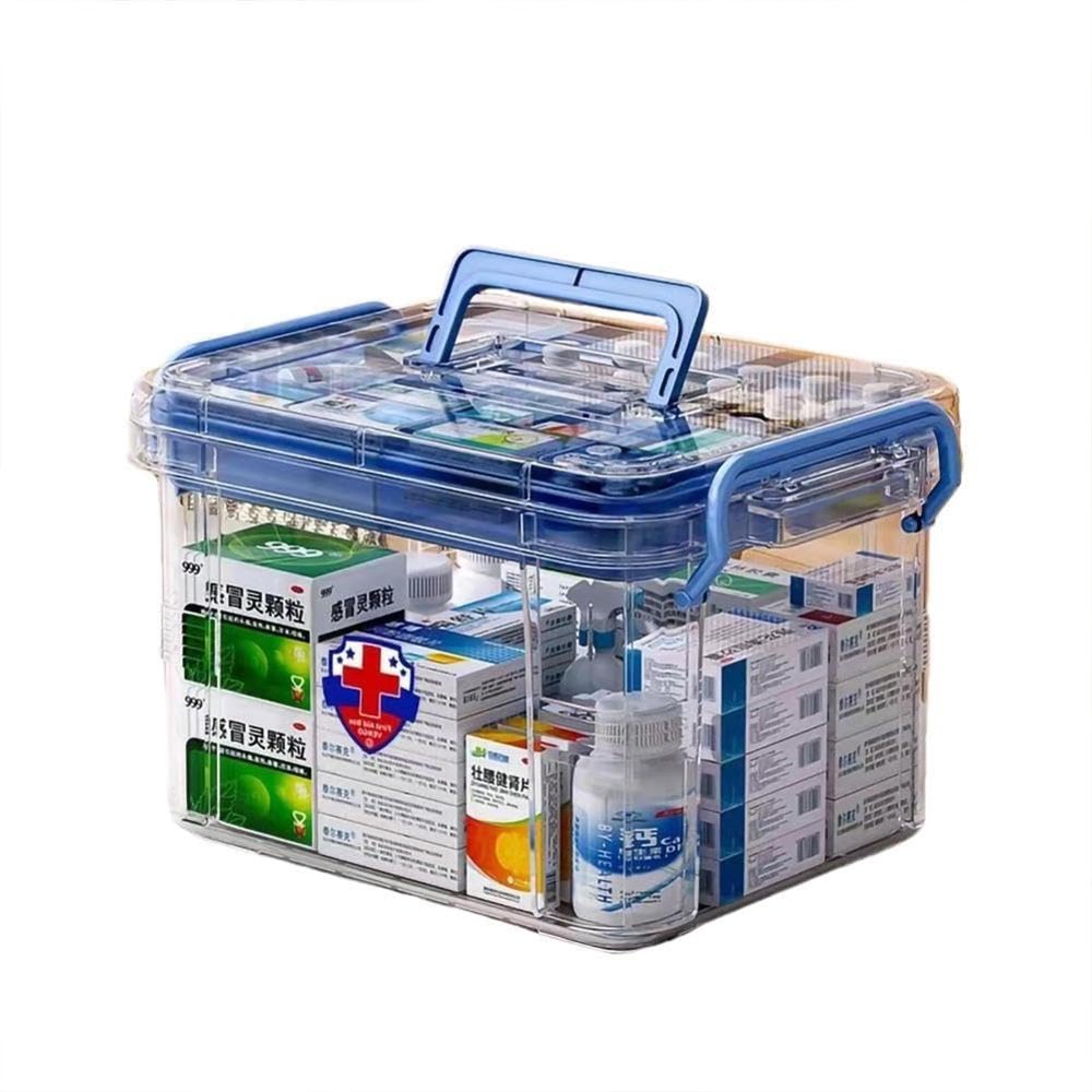 KALWEL Double Compartment Medicine Organizer with Large Capacity, Transparent Home Medication Storage Box