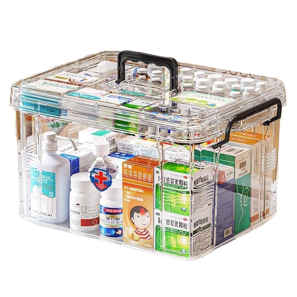 KALWEL Double Compartment Medicine Storage Box - Large Capacity Transparent Pill Organizer for Home Medication
