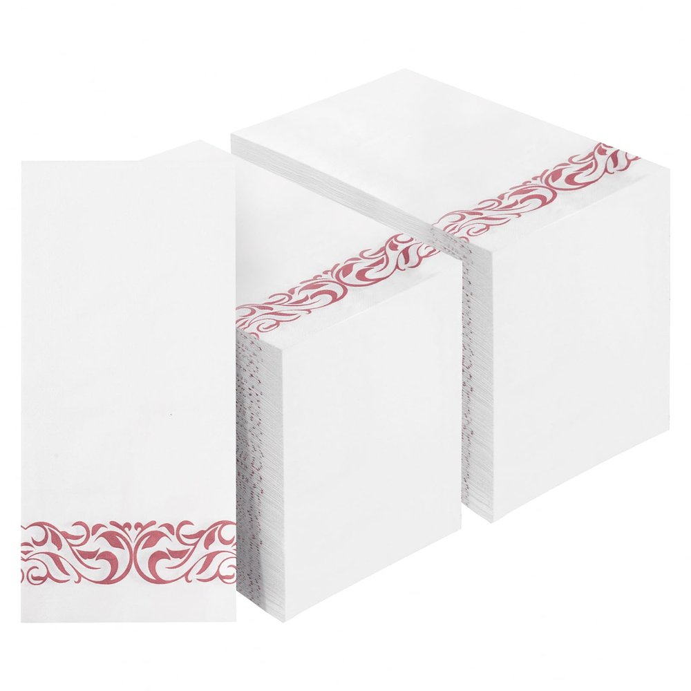BESTVIP 200 Pack Disposable Paper Napkins,3-Ply Dinner Napkins with Rose Gold Trim for Guests,Bathroom Paper Hand Towels Soft and Absorbent,Perfect for Christmas,Kitchen,Dinner,Party,Wedding or Event