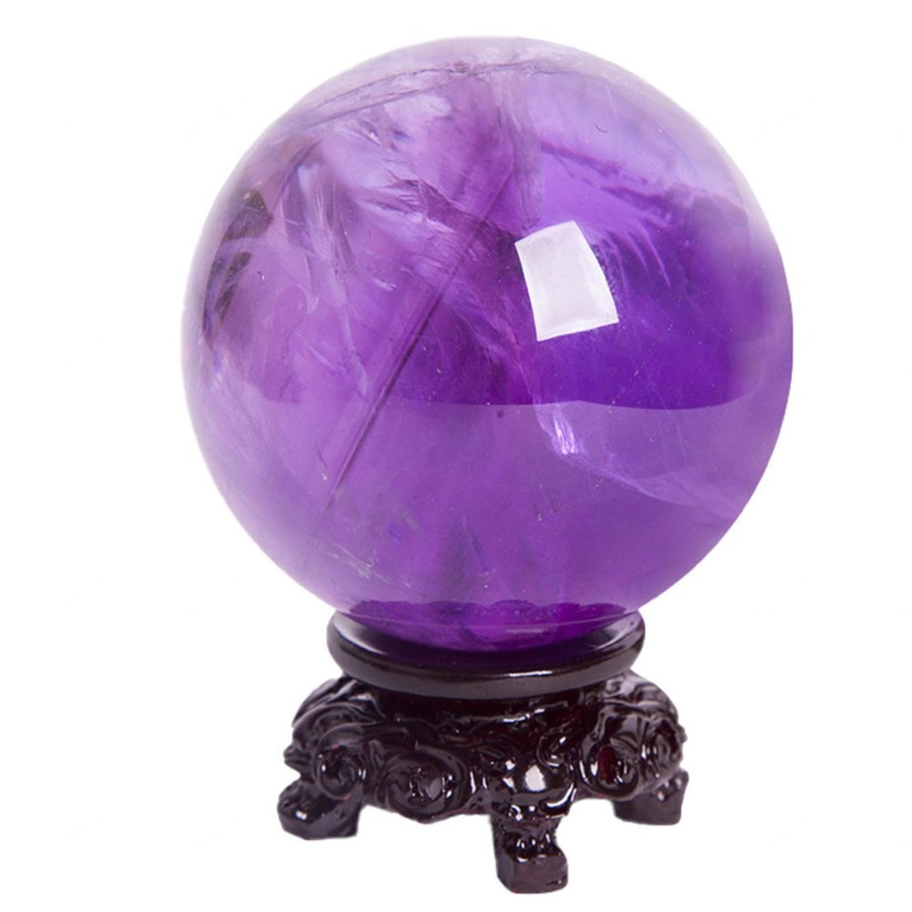 NIBHZ Natural Amethyst Quartz Crystal Sphere Ball Healing Stone with Stand Gift Crystal Ball Base,amethyst-50mm