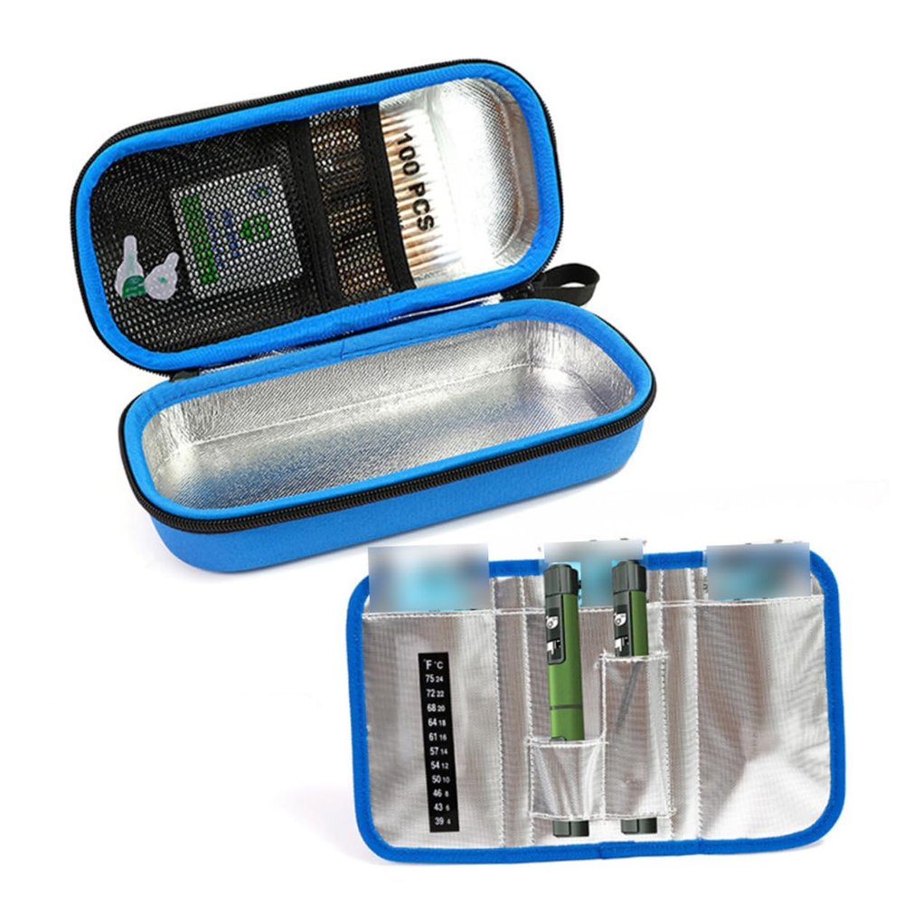 Anneome Cooler Bag for Travel Organizer Case Insulation Portable Medicine Cooler Bag Double Zipper Design Blue