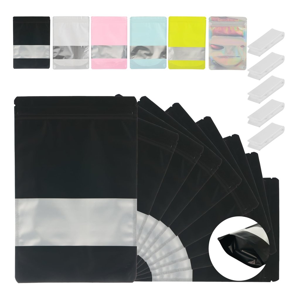 200 Pcs Mylar Bags for Food Storage 4x6 Mylar Bag with Window, Foil Stand Up Resealable Bags for Food, Smell Proof Bag Freeze Dried Candy Packaging Sealable Pouch Jewelry Bracelet Pouch Black