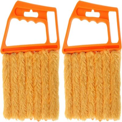 2 Pack of 7 Finger Dust Cleaning Tools, Mini Handheld Blind Dust Duster, Air Conditioner Duster (Yellow B)