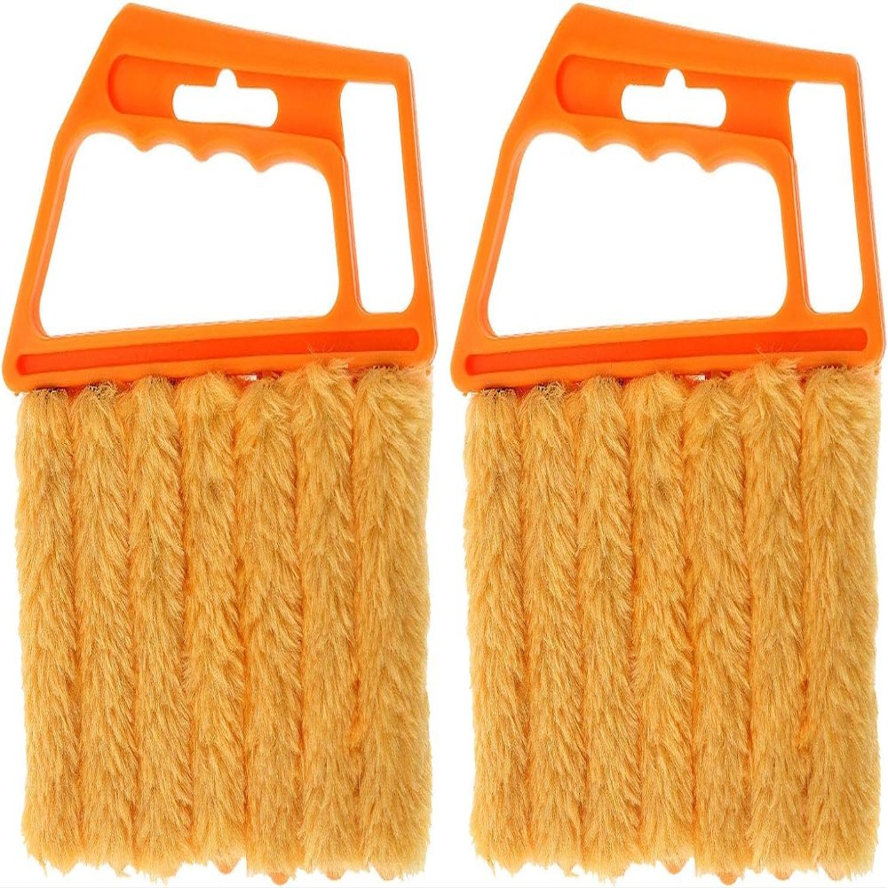 2 Pack of 7 Finger Dust Cleaning Tools, Mini Handheld Blind Dust Duster, Air Conditioner Duster (Yellow B)