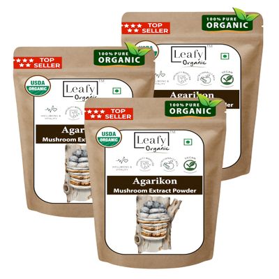 USDA Organic Wildcrafted Agarikon Mushroom Extract Powder (10.5 Oz / 300 Grams) - Ultra Concentrated Agarikon Mushroom Supplement - Promotes a Balanced Immune System - 100% Fruiting Body - Leafy