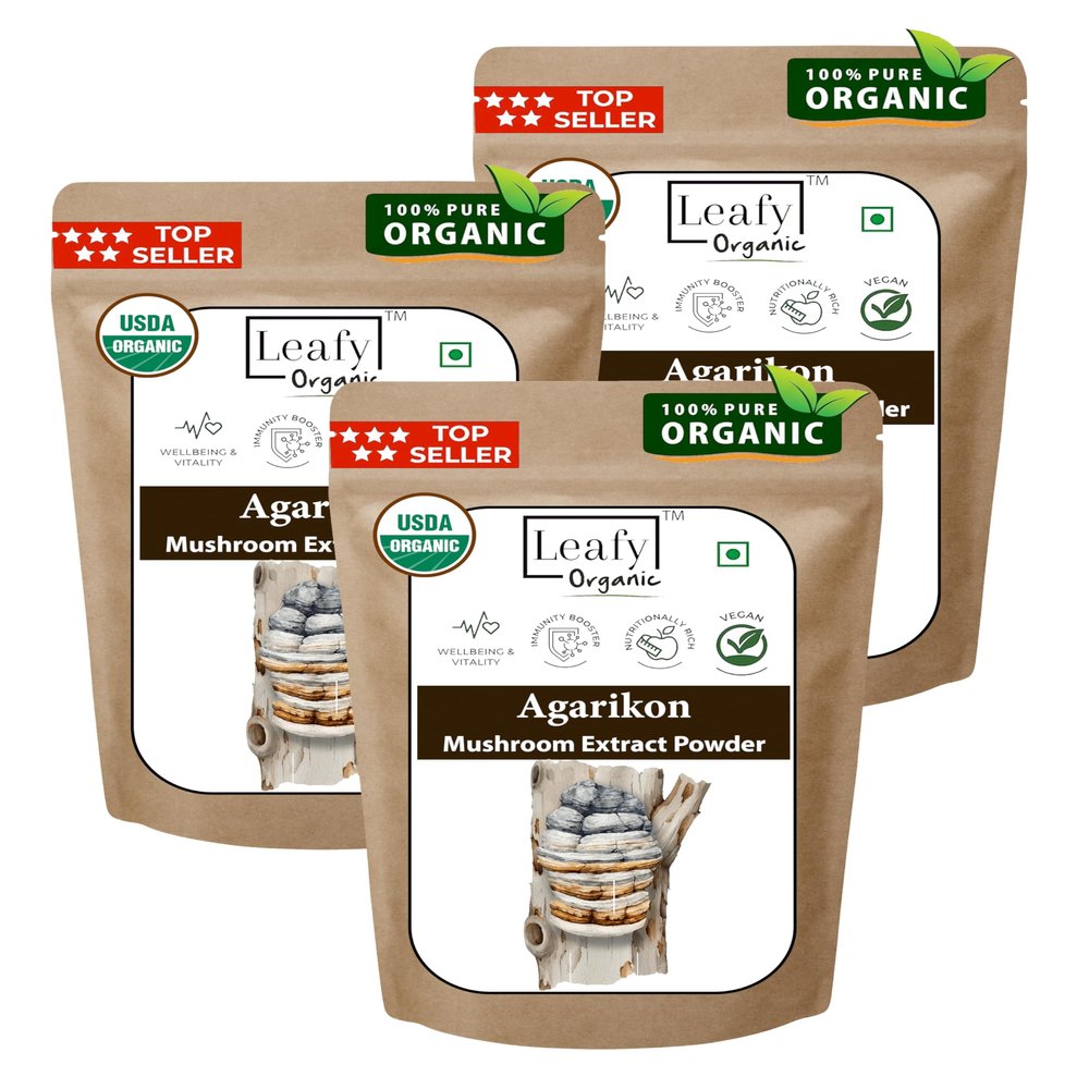 USDA Organic Wildcrafted Agarikon Mushroom Extract Powder (10.5 Oz / 300 Grams) - Ultra Concentrated Agarikon Mushroom Supplement - Promotes a Balanced Immune System - 100% Fruiting Body - Leafy